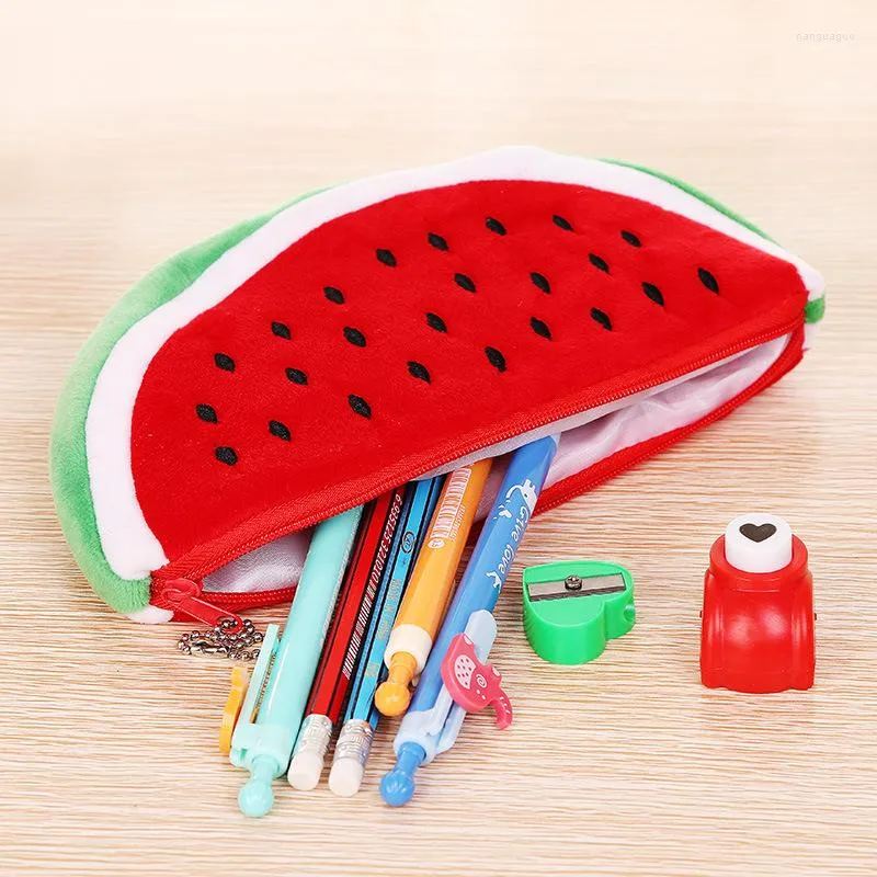 Storage Bags Plush Cute Cartoon Red Watermelon Coin Fruit Wallet Big Volume Pen Pencil Bag Case Purses Gift