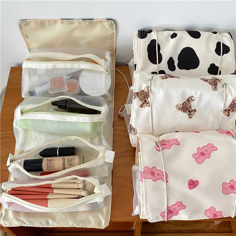 화장품 가방 여성을위한 새로운 분리 가능한 가방 대용량 4 개의 귀여운 메이크업 저장 휴대용 여행 세척 케이스 464 230417