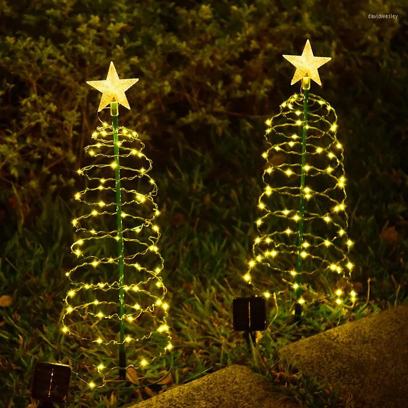 ソーラーアイアンクリスマスツリーライトLED屋外の防水性中庭の庭のホリデー雰囲気の飾り芝生