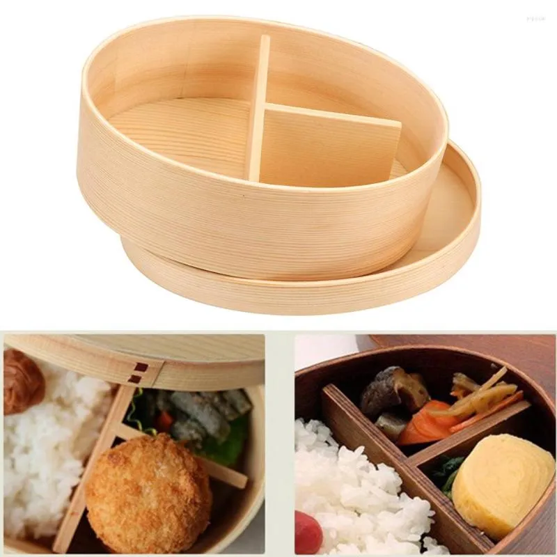 Geschirr-Sets Holz Lunchbox Tragbare Picknick-Bento-Boxen 1 Schicht 3 Gitter Küchengeräte