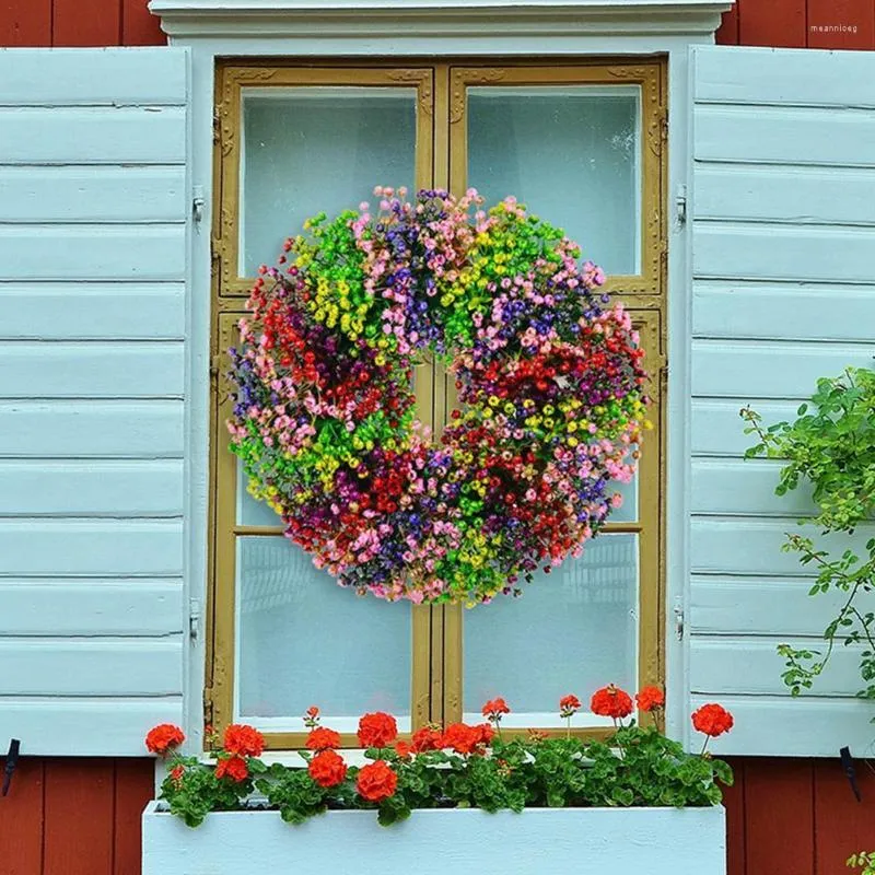 Dekorativer Blumen-bunter Frühlings-Kranz-Bauernhaus-Häuschen-künstlicher Dekor für Haustür-Wand-Hochzeits-Haus D Q3T7