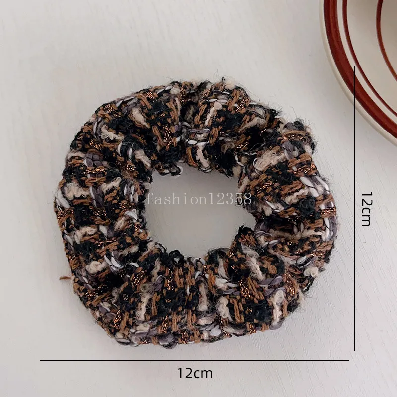 Vintage de lana Tweed pelo Scrunchie mujeres elegante hilo dorado a cuadros elástico bandas para el cabello chica lazos para el cabello Otoño Invierno 2023