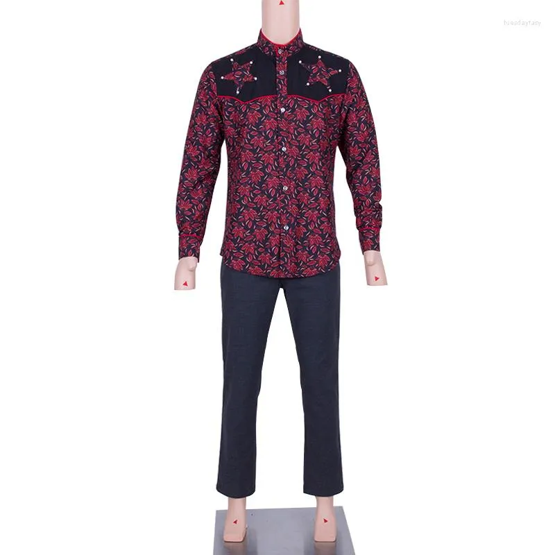 Etnische kleding in stock mannen shirt met lange mouwen print casual Afrikaanse traditionele wyn645-xh