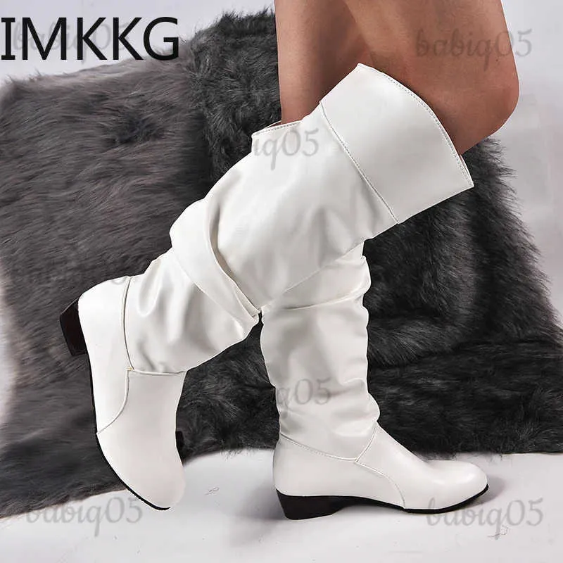 Bottes 2021 chaussures de mode bottes aux genoux pour femmes bottes d'hiver bottes hautes talons plats bottes d'équitation à l'extérieur chaussures blanches Y10297 T231117