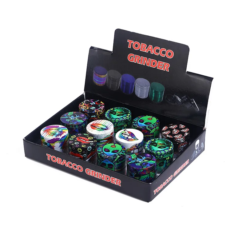 smoke accessory Chromium crusher wee grinder 40MM 4 layer whole body UV color printing cigarettes grinder various patterns of zinc alloy cigarette grinders Bong