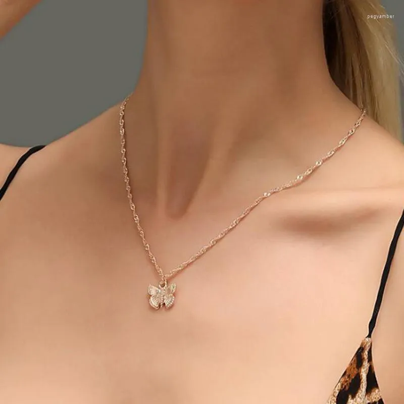 Collares pendientes elegante collar de mariposa para mujer señoras Simple Metal Color plata cadenas de clavícula joyería