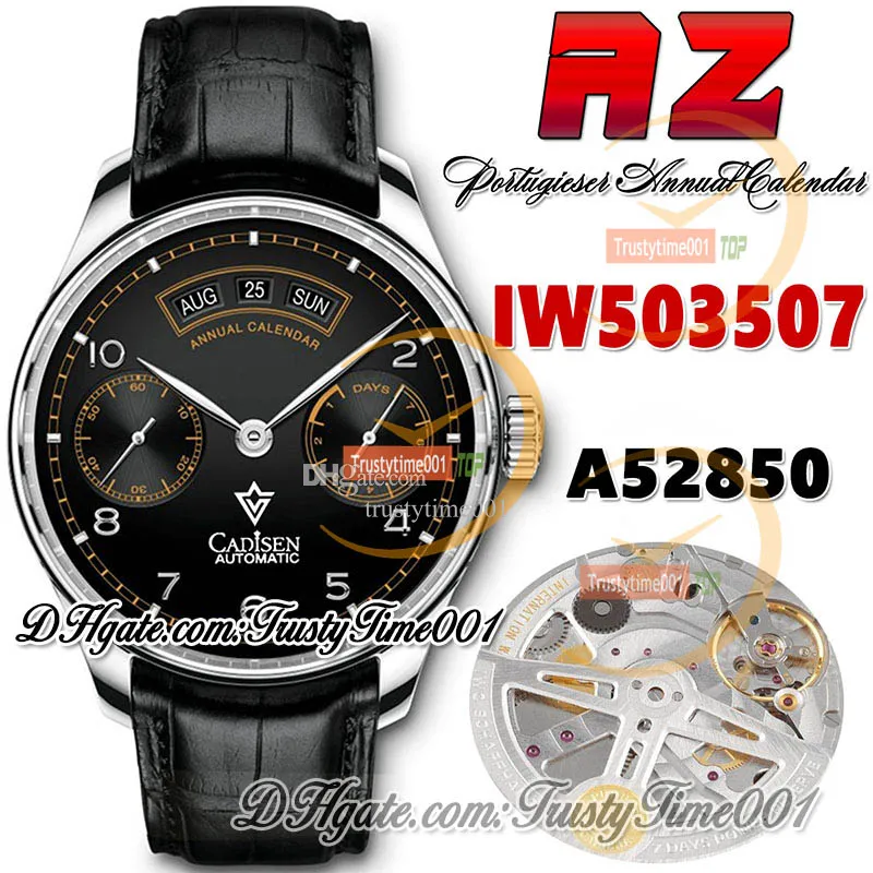 AZF az503507 Pisa Annual Calendar Мужские часы Power Reserve A52850 Автоматический черный оранжевый циферблат Серебряные маркеры Кожаный ремешок Super Edition Trustytime001Часы