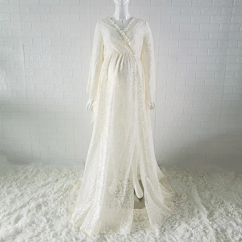 Boho Lace Maternity Dress, Ankle Length A Line V Neck With Bell Sleeves,  Lace Up Back, Natural Color, Pregnancy Photo Dress, Bohemian Style Posing  Dress From Kong06, $30.71 | DHgate.Com