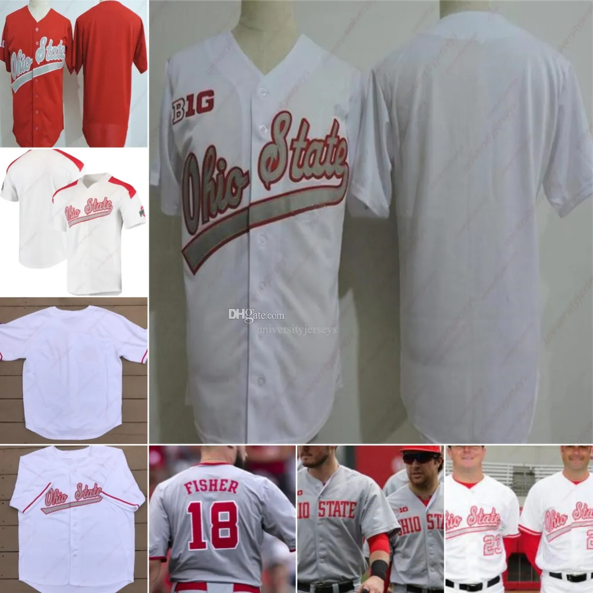 Ohio State Buckeyes Blank Baseball College Gray White Red Jerseys all stitched Jersey Brady Cherry Noah West Noah McGowan Garrett Burhenn Connor Curlis