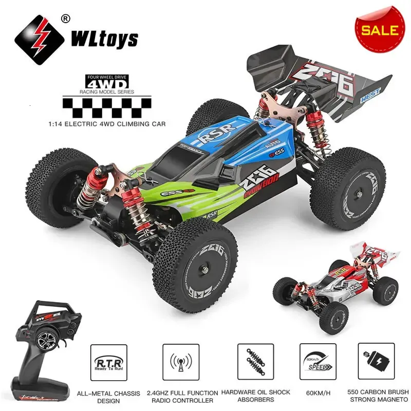 전기 RC 자동차 WLTOYS 144001 1 14 RC RACING 65km H 2 4G 원격 제어 고속 도로 드리프트 충격 흡수 성인 소년 장난감 어린이 선물 선물 231117