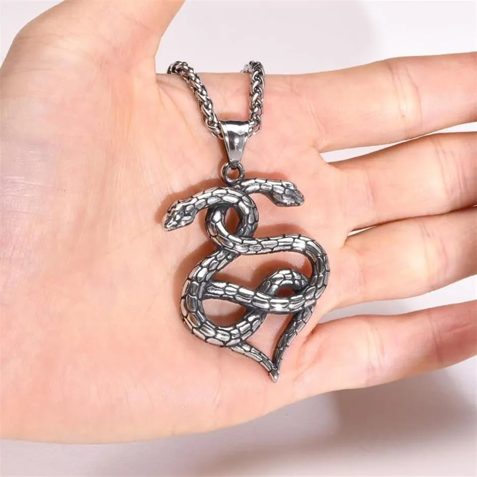 Ожерелья с подвесками, 24 дюйма, готическое ожерелье с двойной змеей, винтажный религиозный свитер из нержавеющей стали, хип-хоп, панк, JewelrPend243Z
