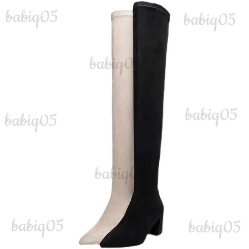 Botas sexy botas altas femininas 2022 inverno nova moda sobre o joelho quente botas mujer camurça volta zíper bombas meias sapatos de salto alto botas t231117