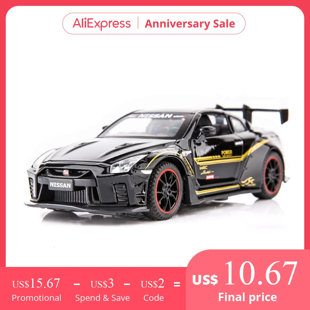 Diecast Model car 1 32 Nissan GTR R35 Racing Car Model Scale Children Kids Toys Car 1 24 Diecast Toy Vehicles Sound And Light Boys Car Gift 230417