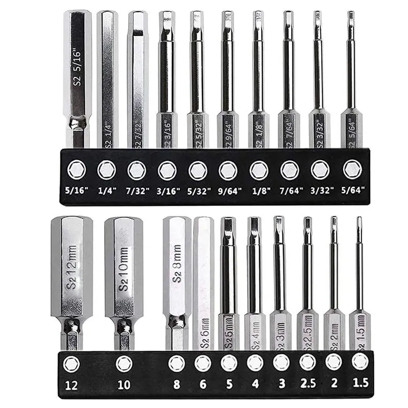 Screwdrivers 20Pcs/set Hex Head Allen Wrench Drill Bits 60mm S2 Steel SAE Metric Screwdriver Bits Magnetic Tip Hex Key Screwdriver Socket Bit 230417