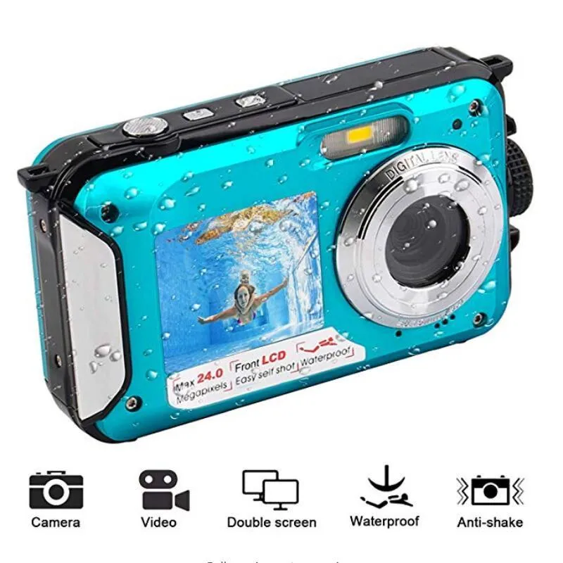 Digitale camera's 2.7 inch tft camera waterdicht 24MP max 1080p dubbel scherm 16x zoom camcorder hd268 onder water cameradigitaal