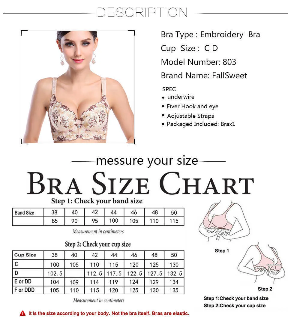 Embroidery Sexy Bras for women,push up brassiere big size underwear, C/D  cup,75 80 85
