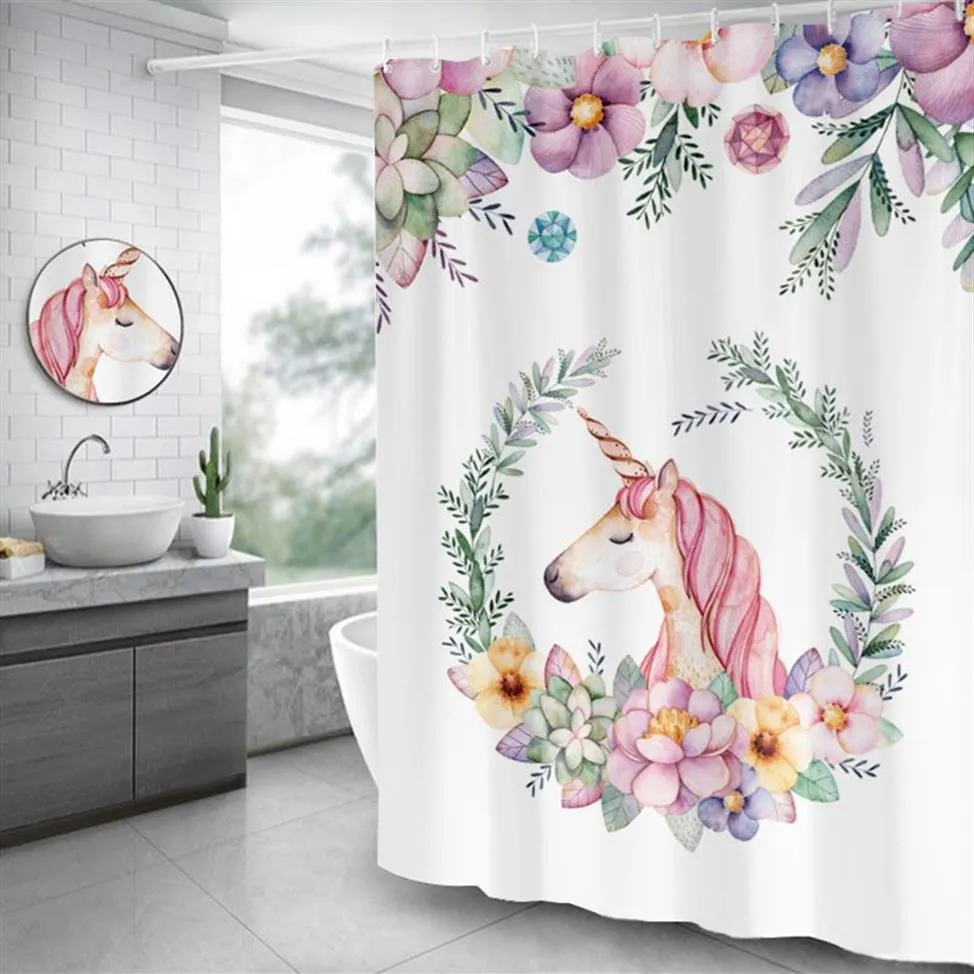 Rideau de douche motif licorne, imperméable, pour salle de bain, en Polyester de haute qualité, pour décoration de maison, 181x