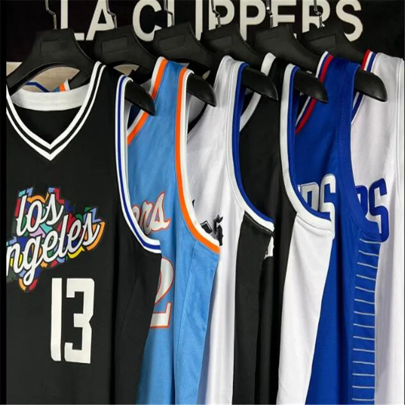 Basketbalshirt Russell Westbrook Kawhi 2 Leonard Paul 13 George 2022 2023 New black white city blue jeseys