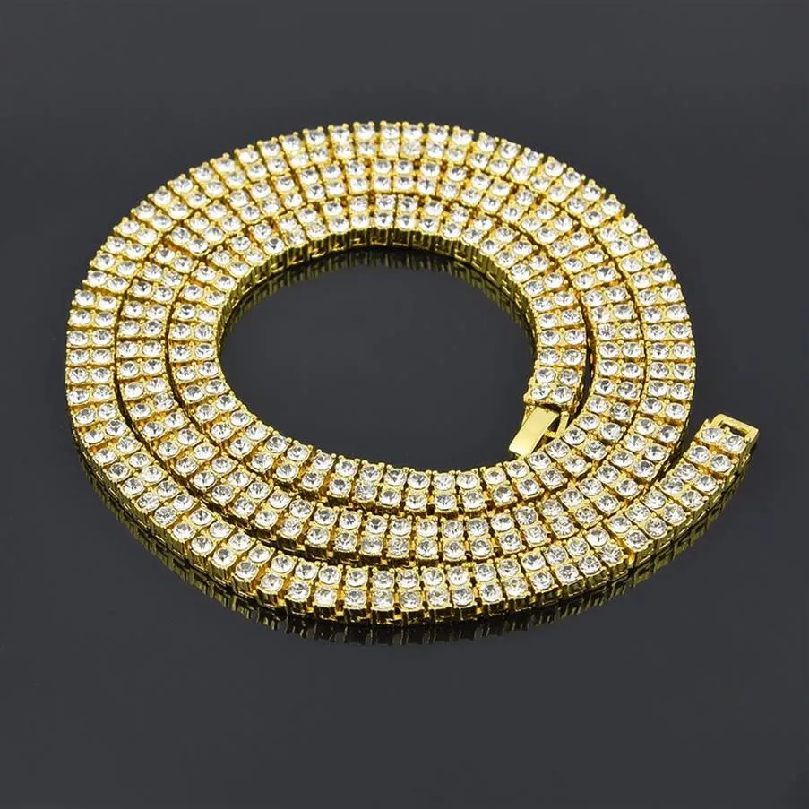 Мужская Золотая, Серебристая, Черная 2-рядная бриллиантовая теннисная цепочка с имитацией ожерелья 7 мм, мужские ювелирные изделия в стиле хип-хоп, ожерелье в стиле панк Iced Out251n