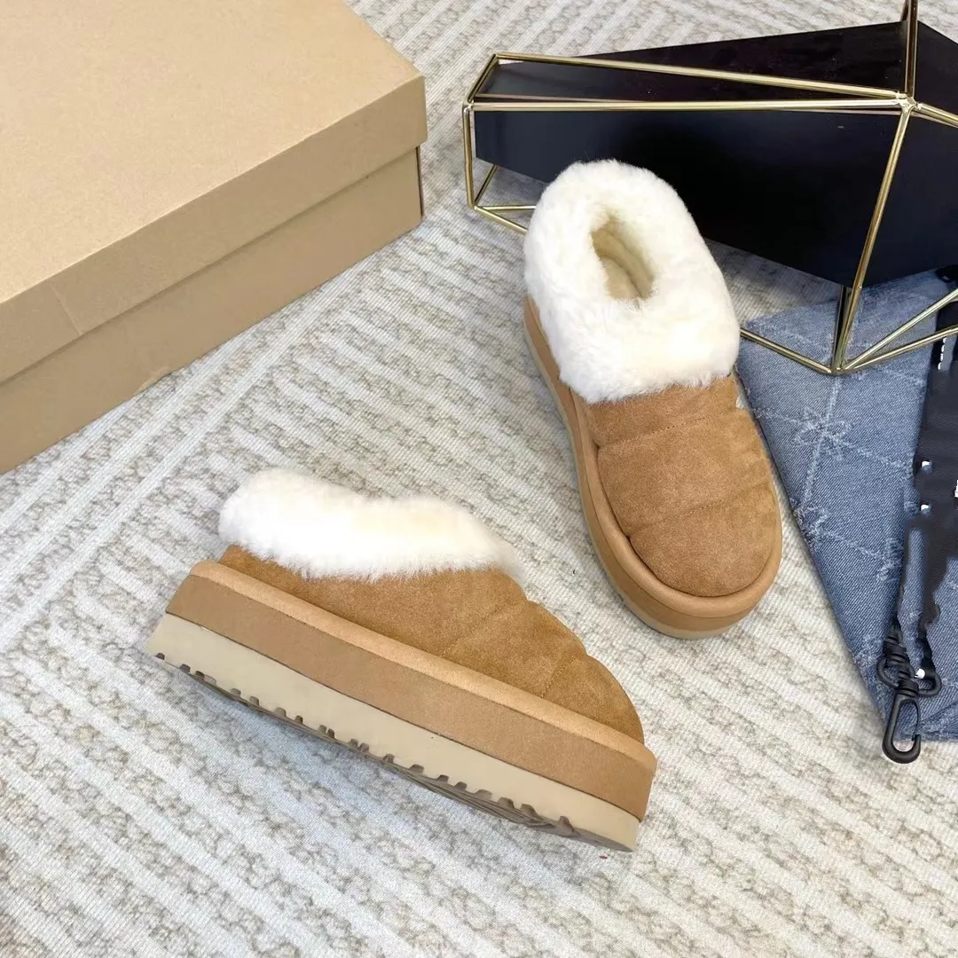 designer snow ug boots australian women boot tasman bailey dune Chestnut winter buckle fur snow Half Knee Short lady Sheepskin and wool integrated glies hair slipper