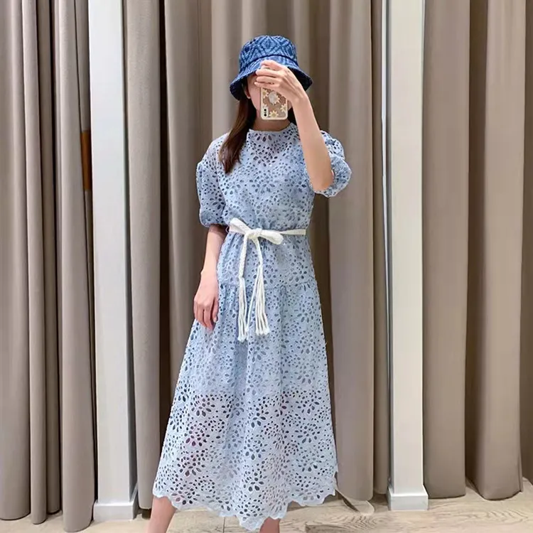 Elegantes Vestidos Casuales De Manga Larga Maxi, Vestido Azul De