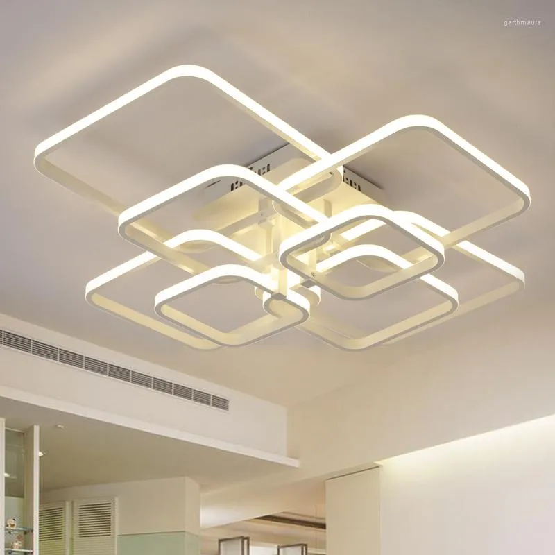 Lampadari Lampadario moderno a led per soggiorno Camera da letto Sala da pranzo Cucina Casa Lampada da soffitto con montaggio semi-incasso quadrato bianco Apparecchi di illuminazione