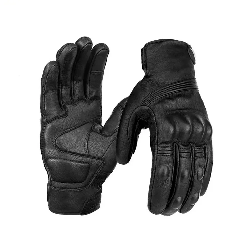 Gants à cinq doigts Gants de moto d'hiver en cuir hommes femmes chaud intérieur coupe-vent écran tactile en cuir véritable Gants Luvas Guantes moto ATV 231117