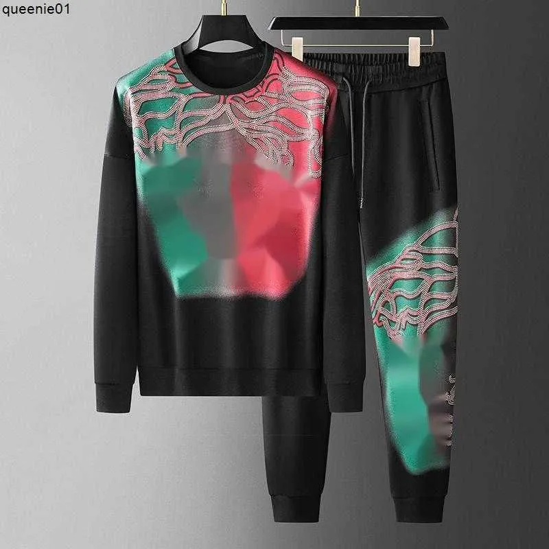Designer Mens Diamond Rhinestone Hoodie And Crew Neck Sweatpants