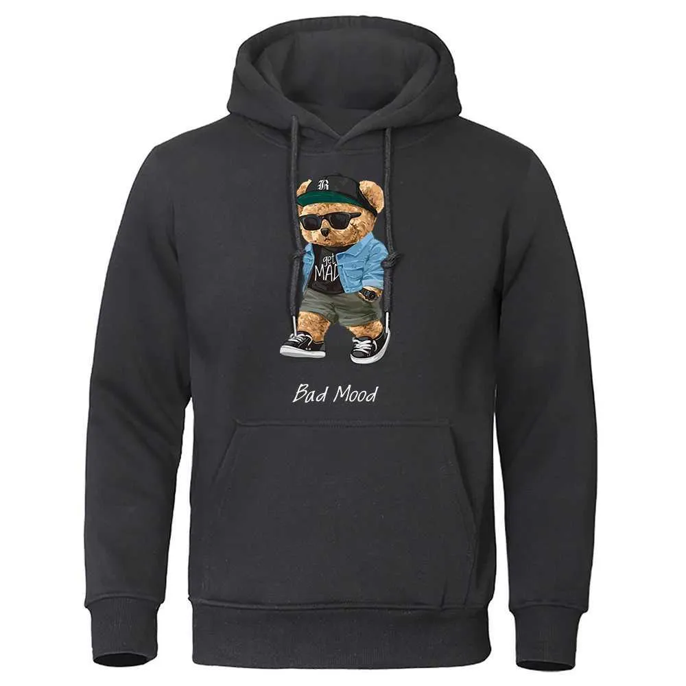 Men's Hoodies Sweatshirts Get Mad Bad Mood Walking Silent Teddy Bear Hoody Mens Casual Clothes Casual Loose Pullover Streetwear Warm Fashion Men Hoodies J231116