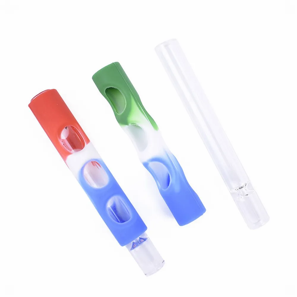 Silicone Sleeved Taster One Hitter Smoking Pipe 10cm 12cm glass smoke water pipe