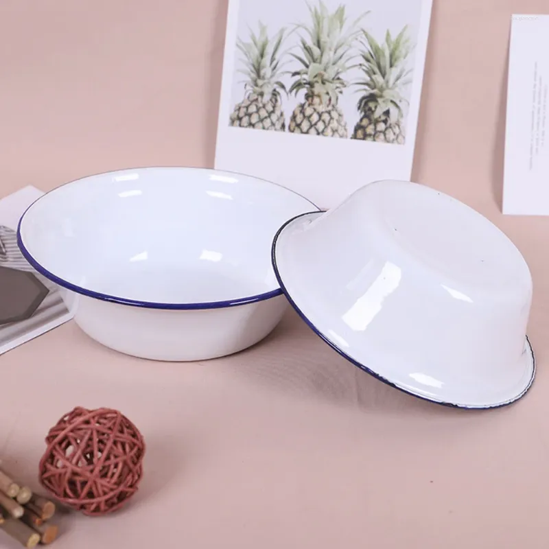 Conjuntos de louças salada mistura tigelas decorativas bacia de sopa esmalte massa vegetal branco vintage esmaltado