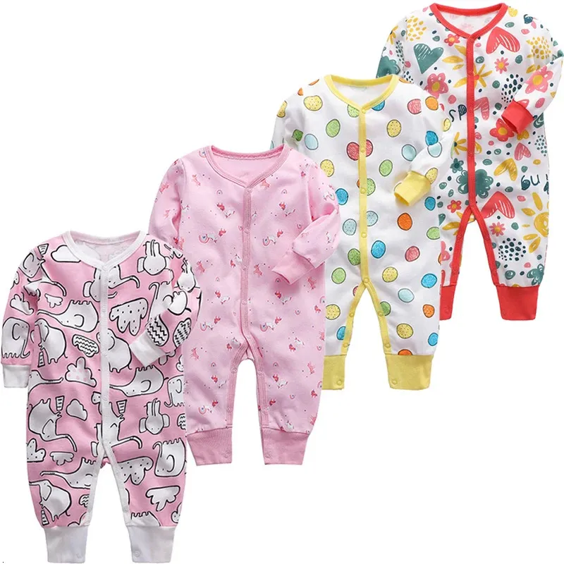 Pyjamas 1/2 pièces bébé fille pyjamas manches longues né garçon barboteuses 0-24 mois infantile couverture dormeurs coton enfant en bas âge Onsies bébé vêtements 231117