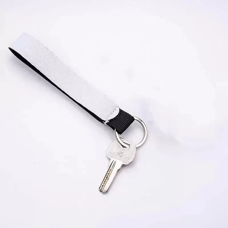Sublimation Blank Long Keychain Pendant Keyring Heat Transfer Neoprene White Wrist Band Key Chain DIY Gift Party Favor 0423