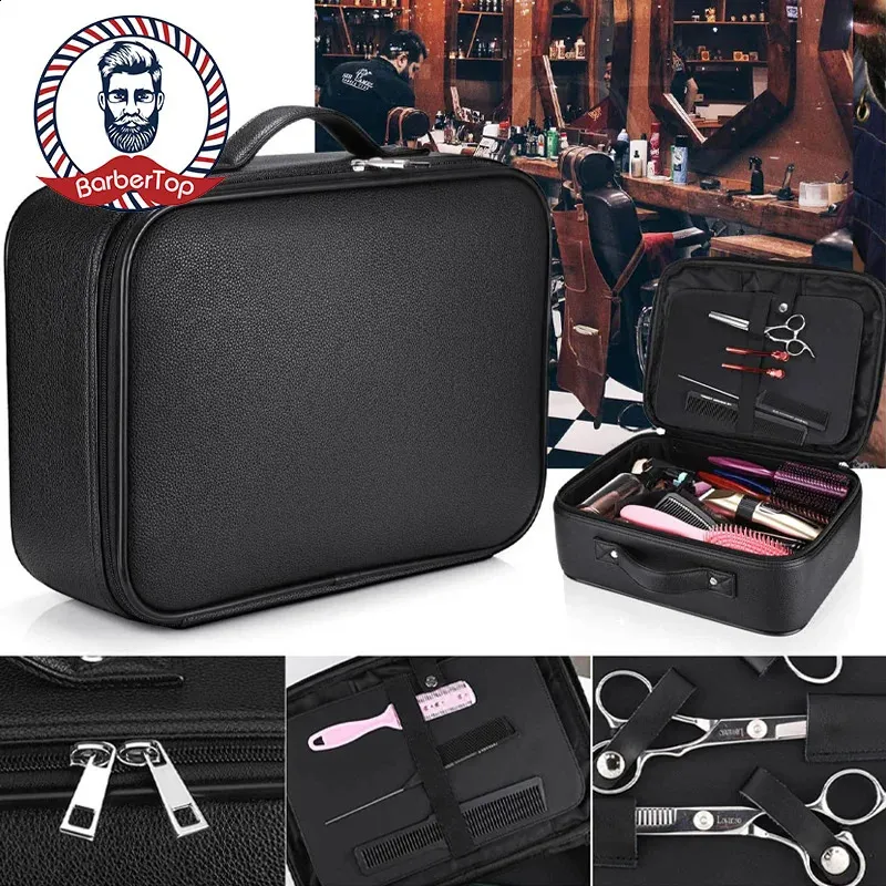 Other Hair Cares Fashion Barber Hair Scissor Salon Tool Bag Black Hairdressing Tools Waterproof Large Capacity Storage Box Portable Hard Suitcase 231116