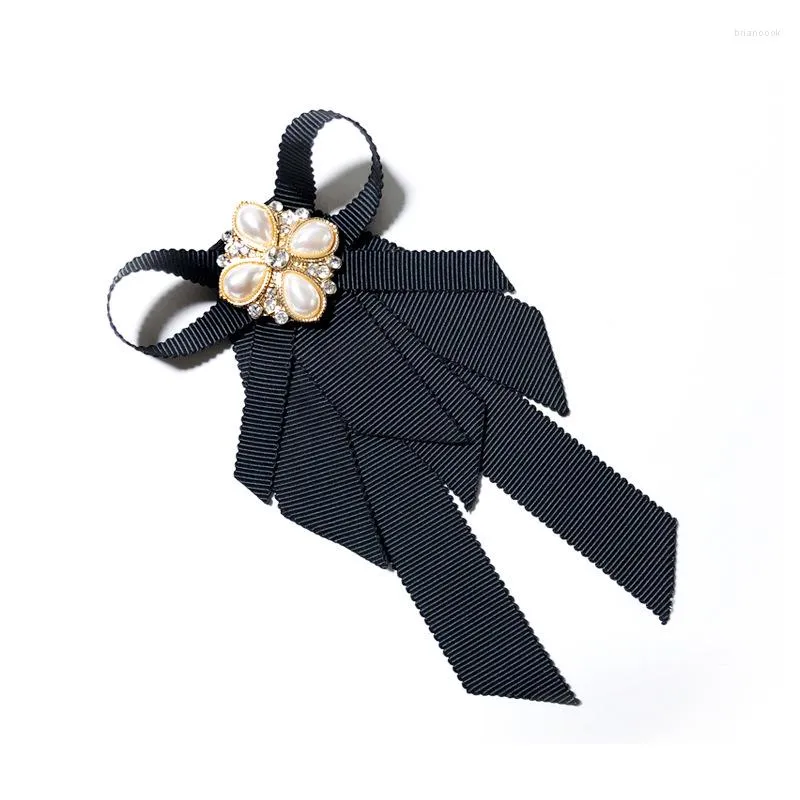 Spille Papillon in tessuto nero Spilla Spilla Perla Strass Bowknot Collo bavero vintage per accessori abbigliamento donna