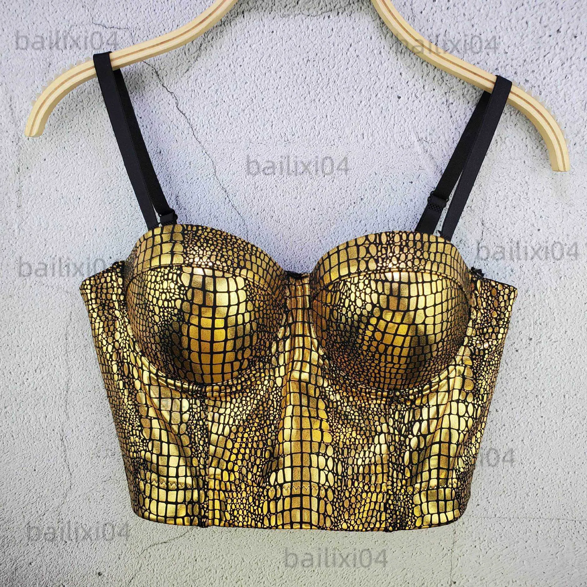 Kvinnors tankar Camis Bronzing Snake Pattern Tanks Vest For Women Retro Fashion Slim Camisole Bustier Bra Nightclub Party Sexig Backless Crop Top T230417