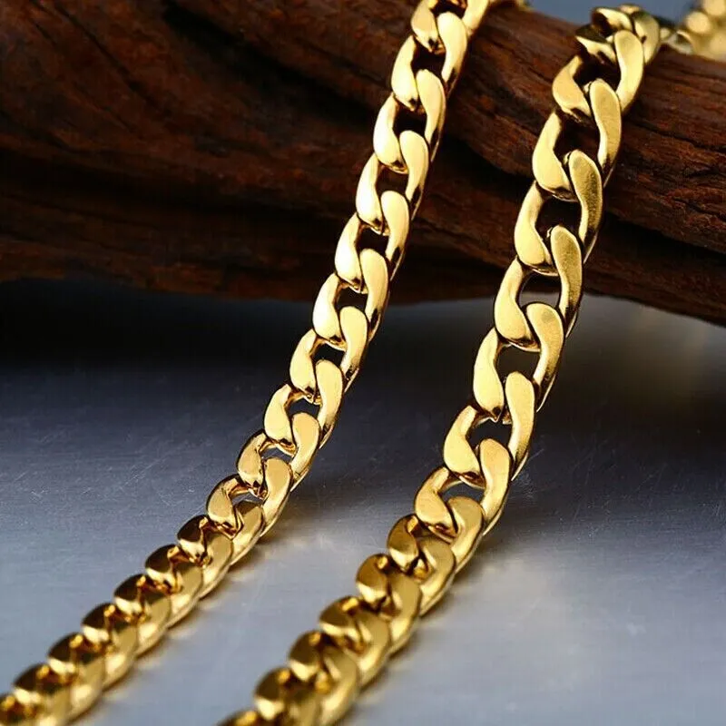 Chaîne gourmette cubaine pour hommes remplie d'or jaune de 10 mm, nouveau collier solide de 60 cm.