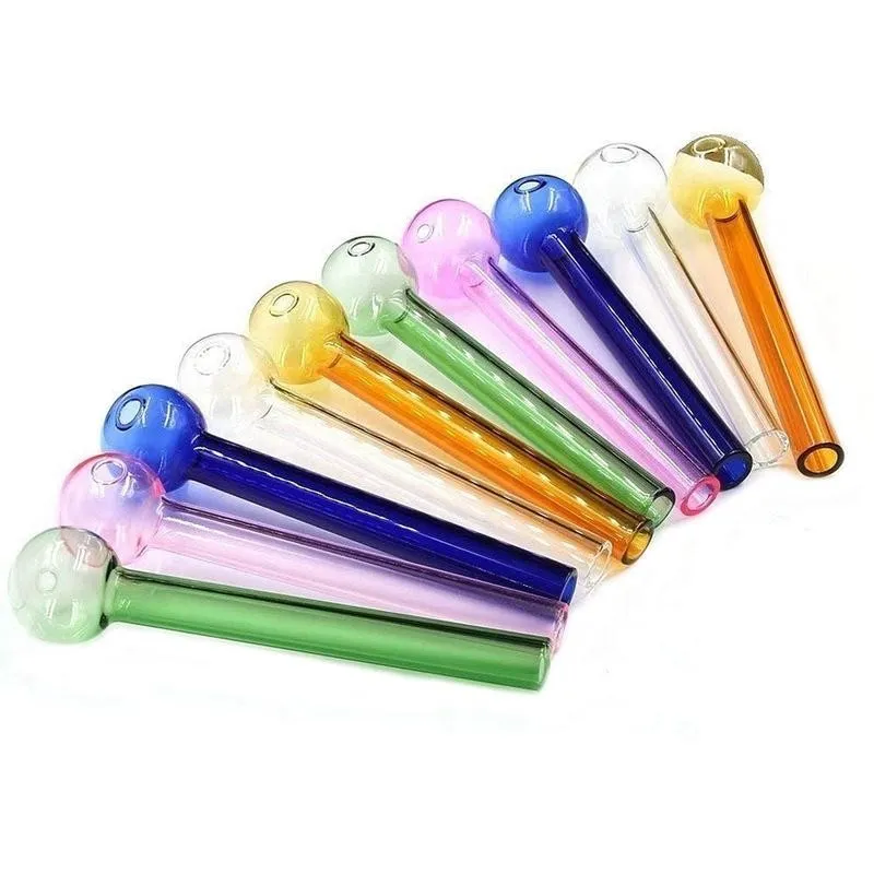 big glass oil burner pipe smoking pipe 10cm 12cm 14cm clear color thick transparent 10mm tube 25mm bowl