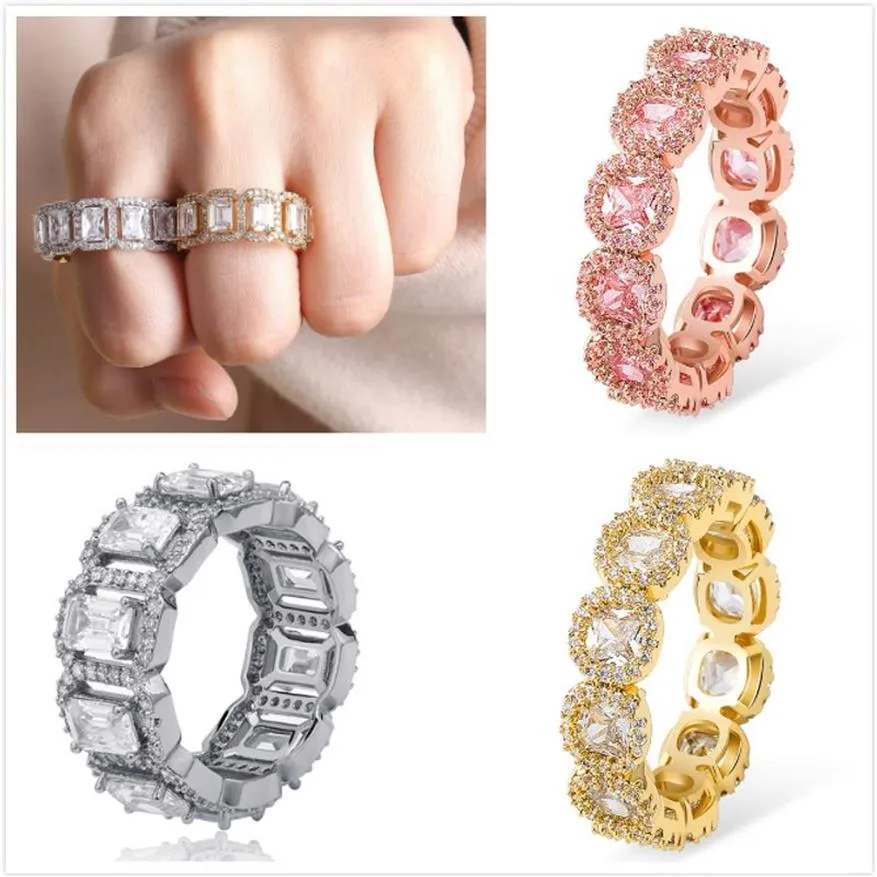 18K Gold Weißgold Voll CZ Zirkonia Cluster Tennis Iced Out Ringe Baguetee Bling Diamant Hip Hop Rapper Schmuck Geschenke für 312 Jahre