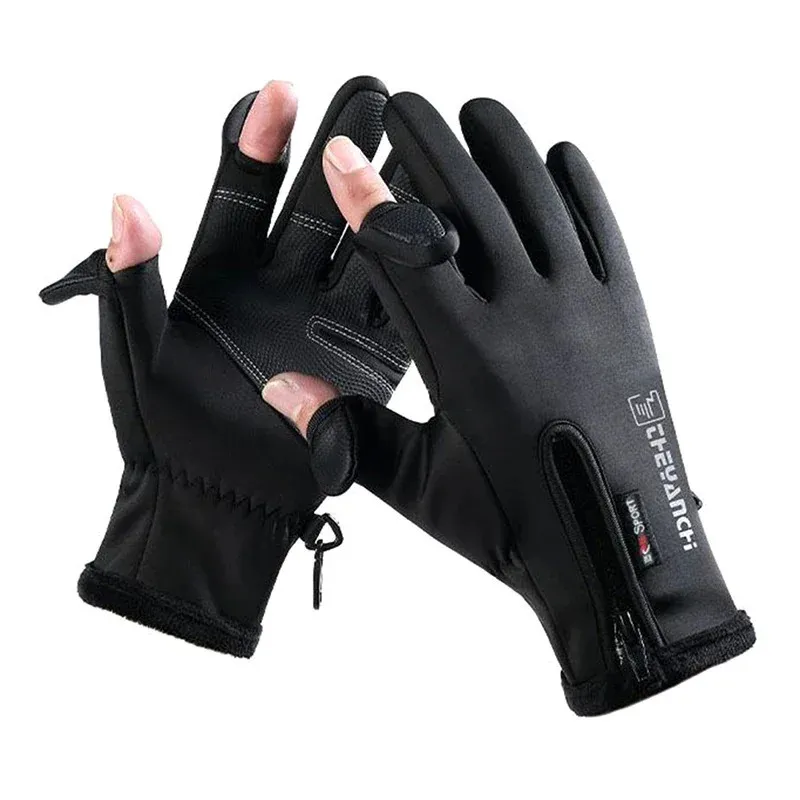 Gants à cinq doigts Gants d'hiver Doigt complet Écran tactile thermique imperméable Coupe-vent Gants de pêche chauds Courir Camping Randonnée Cyclisme Gant de ski 231117