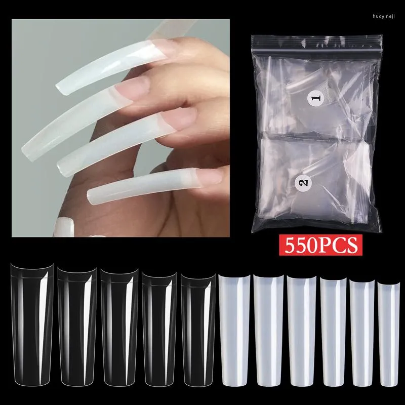 Faux ongles 550 pièces/sac pointe incurvée cercueil français XXL Extra Long carré Art faux ongles Gel UV construction rapide moule manucure ensemble d'outils