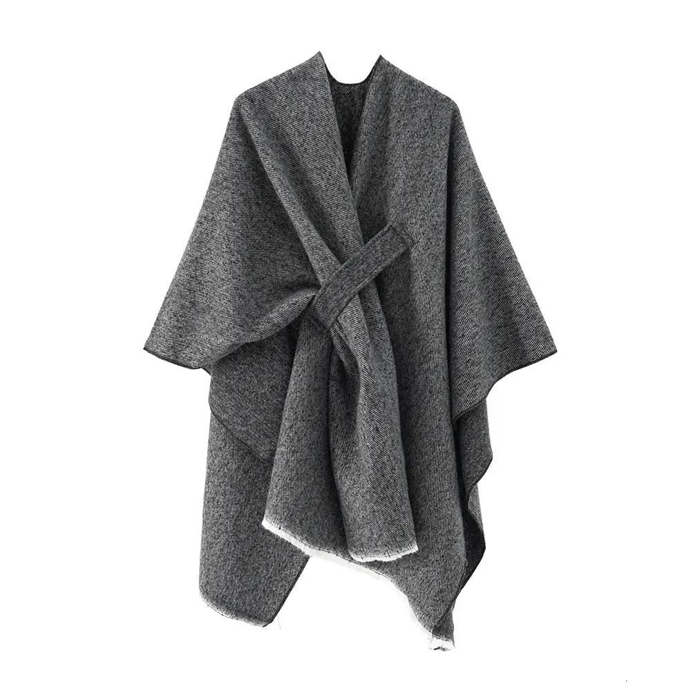 Foulards Femmes Cachemire Sentir Châle Manteau Dame Cape D'hiver avec Bande Printemps Automne Rétro Cardigan Classique Simple Cape Douce Grande Couverture 231117