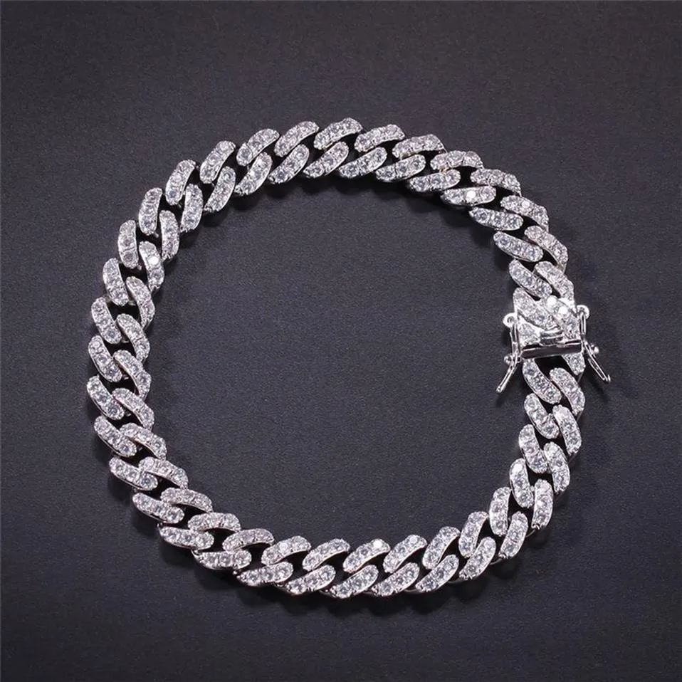 Hip Hop Micro Pave Cubic Zircon Cube Stones Cuban Chain Armband Gold Silver Color 8mm 7inches 8inches1798