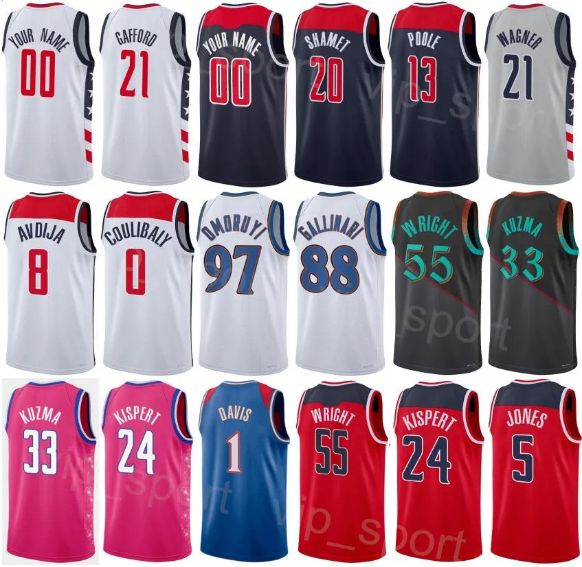 Hombre impreso Niños Baloncesto Ciudad Delon Wright Jersey 55 Poole 13 Tyus Jones 5 Kyle Kuzma 33 Corey Kispert 24 Daniel Gafford 21 Declaración Color del equipo Nombre personalizado Número