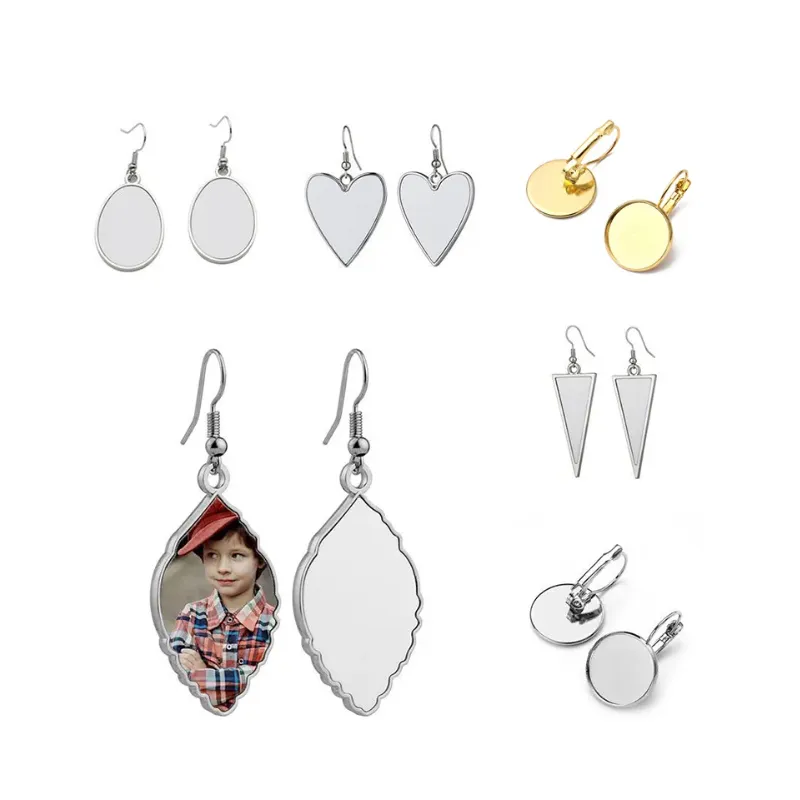 6 stili orecchini di sublimazione per le donne favore di partito vuoto fai da te personalizzato in metallo pendente foglia a forma di cuore stampa a trasferimento di calore BJ