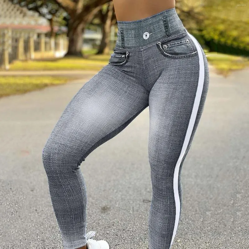 Jeans femininos Mulheres simulação casual calças jeans elásticas de cintura alta e elástica Slim Fit Leggings Pantalones de Mujer Drop