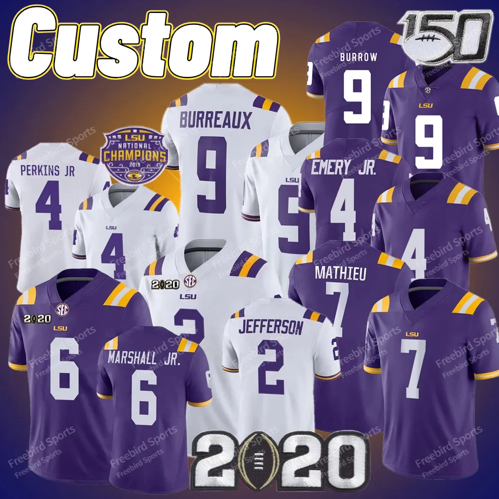 Custom LSU Tigers Jersey Football Burrow Joe Burreaux Tyrann Mathieu Terrace Marshall Jr Fournette Delpit Beckham Jr. Justin Jefferson Chase Daniels Guice Kinney