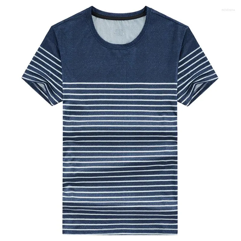 Men's T Shirts Summer Men's Business T-shirt Fashion 3D Printing Middle Age Stripe Short Sleeve Quick Drying Casual Wear