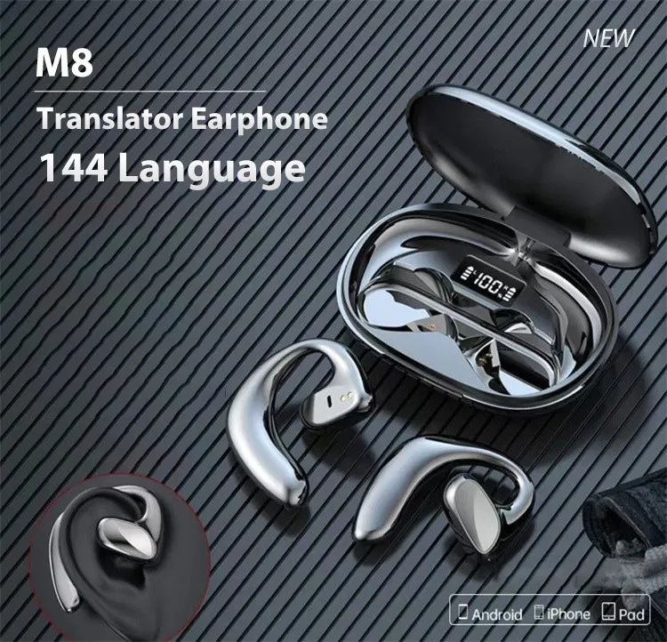 Nya M8 Smart Translation Hörlurar 144 Country Language Translating Machine TWS Wireless Bluetooth Headset med brusreducering