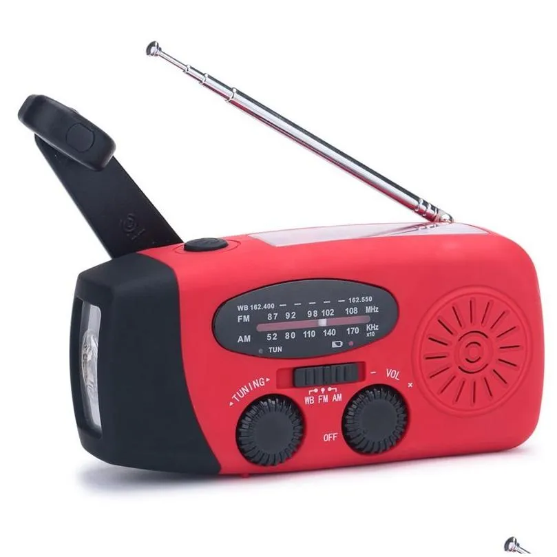 Tragbares Notwetter-Handkurbel-Radio, selbstbetrieben, AM/FM/Noaa-Solarradios mit 3 LED-Taschenlampen, 1000 mAh, Powerbank, Telefon-Drop D Dhi8W